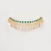 gold & American diamond green white choker