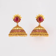 precious ruby pearl stone matt gold jhumkas