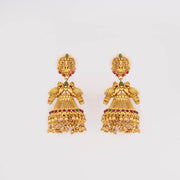 Gold Pota stone ruby green jhumkas