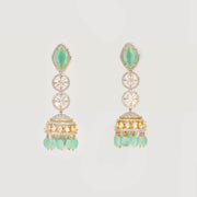 Ganga Jamuna Sea Green white pearl stone jhumkas