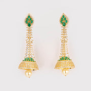 A.D gold green pearl jhumkas