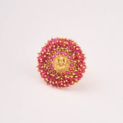 Heavy beaded matt gold Lakshmi design finger ring