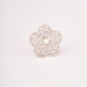 Beautiful floral A.D Rhodium finger ring.