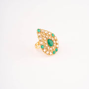 Matt Gold and green white stone-studded ring.