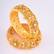 Designer Matte Gold antique stone-studded Bangles