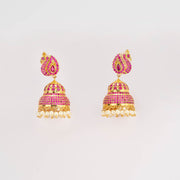 A.D studded gold ruby jhumkas