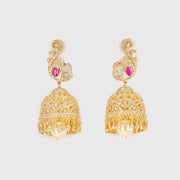 white stone and pink stone with pearldrop jhumkas