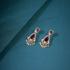 Red stones and american diamonds ear drops