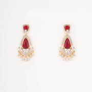 Red stones and american diamonds ear drops