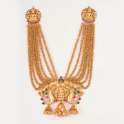 Matt gold guttapusalu ruby green haram with earrings