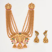 Matt gold guttapusalu ruby green haram with earrings